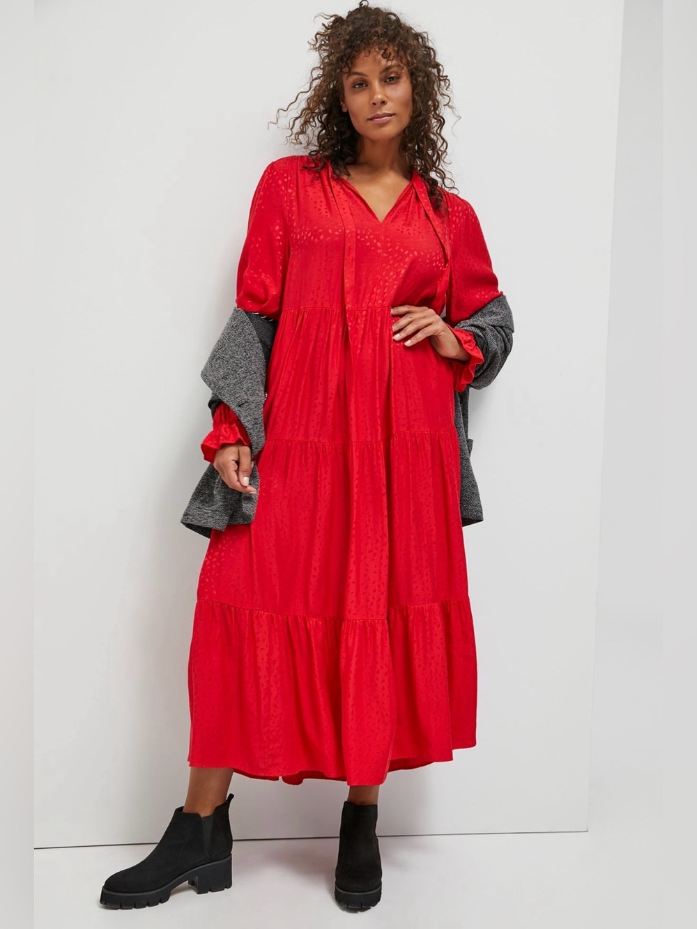 Anthropologie Maeve Wendy Red Jacquard Tiered Maxi Dress M